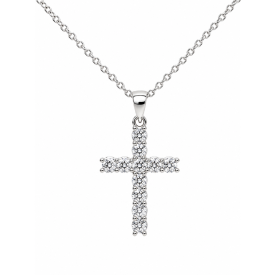 Pre Owned 9ct White Gold Diamond Cross and Chain ZC9